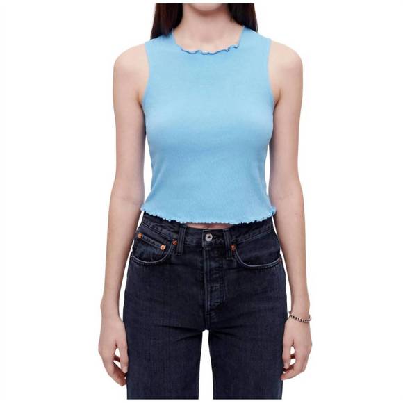 NEW RE/DONE crinkle highneck tank top in carolina blue - Picture 1 of 1